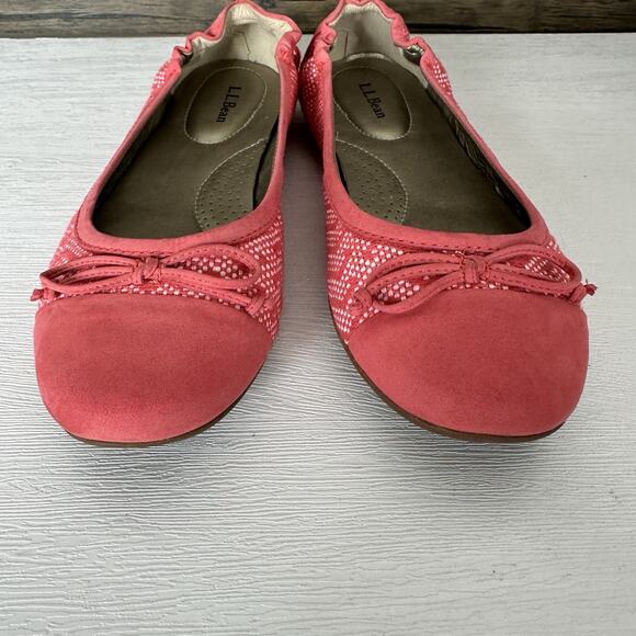 LL Bean Ballet Flats Women Size 8.5 Pink Polka Dot Chevron Stripe Leather Preppy - Picture 5 of 11